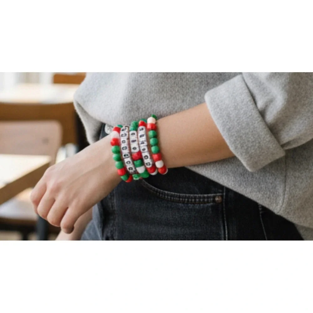 Paparazzi Christmas Stretch Bracelet Set 5pc Red Green White Holiday Beads Kids